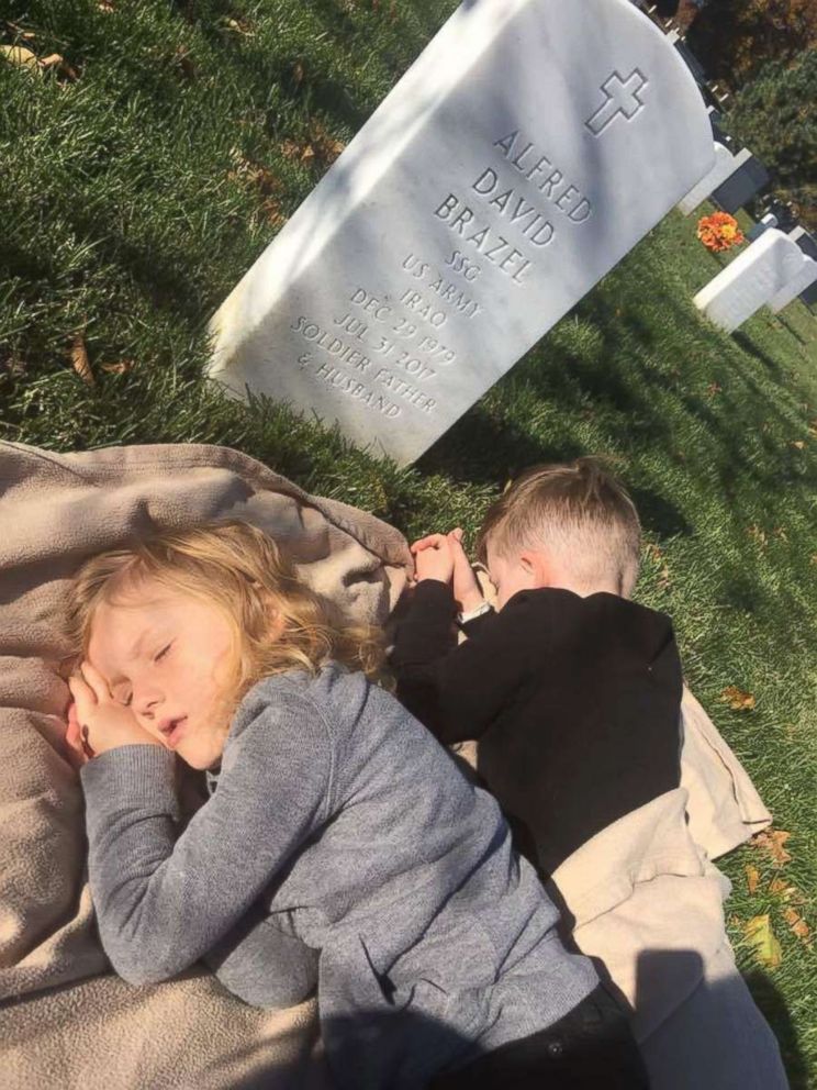 PHOTO: "He is laying there taking a nap with his dad and Mason is beside him praying," said Kait Brazel.