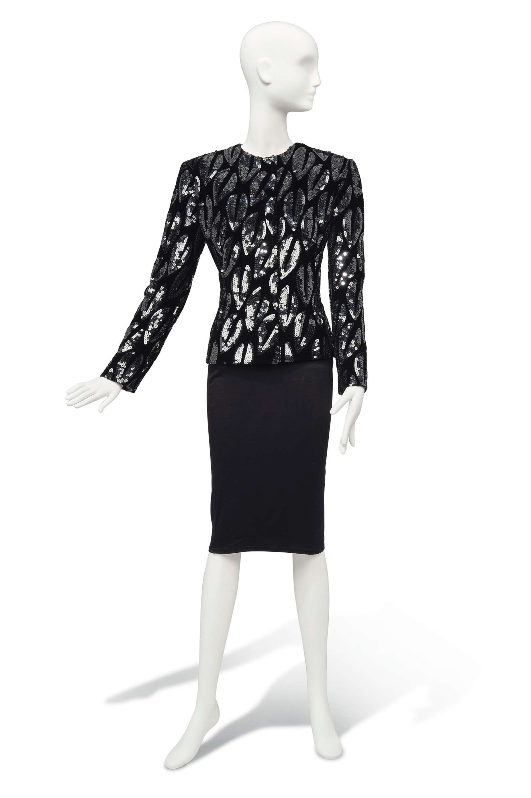 PHOTO: Seen in this photo, a Giorgio Armani black, velvet sequinned evening jacket once belonging to Audrey Heburn.