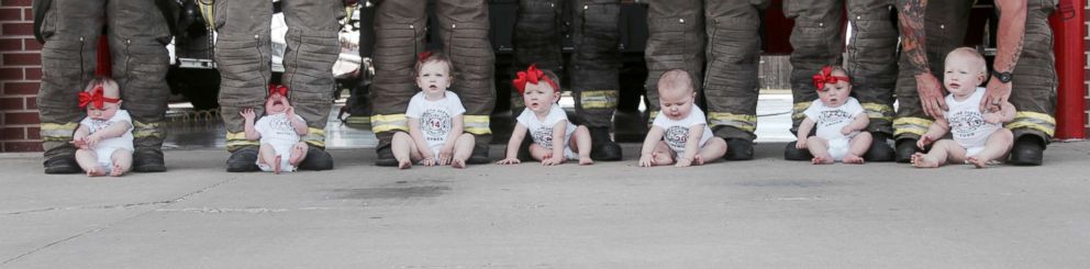 PHOTO: These firefighter colleagues experienced a serious baby boom after seven of them welcomed newborns just months apart in Glenpool, Okla.