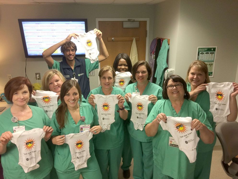 PHOTO: Greenville Memorial Hospital gifted 11 babies who were born on the day of the total solar eclipse a souvenir onesie, including Eclipe Eubanks, who was born on Aug. 21 at 8:04 a.m. 