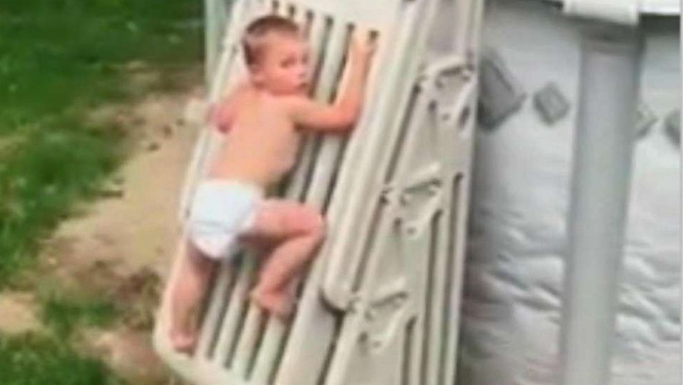VIDEO: Toddler climbs safety ladder to above-ground pool 