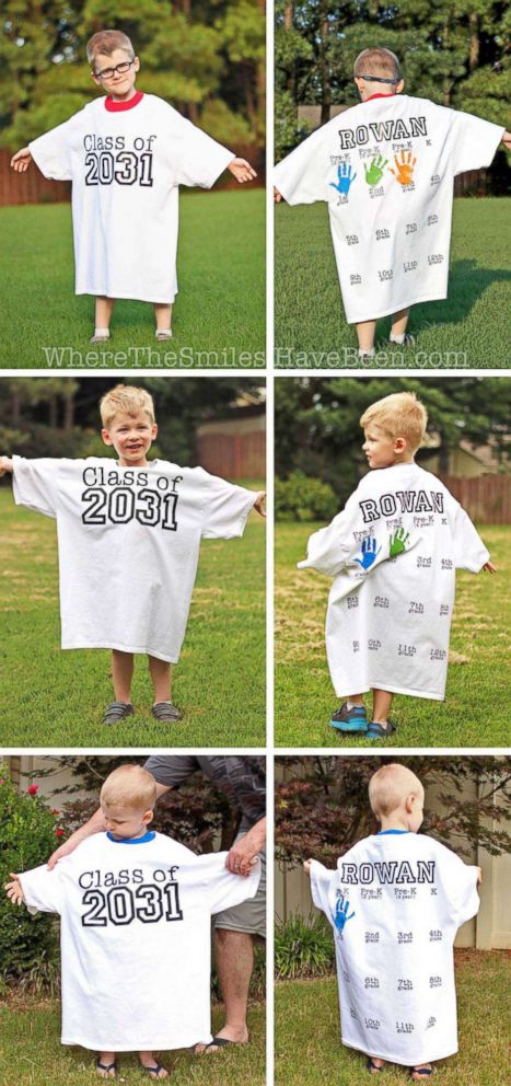 PHOTO: A t-shirt with handprints from the first day of school each year will make a sentimental gift someday.