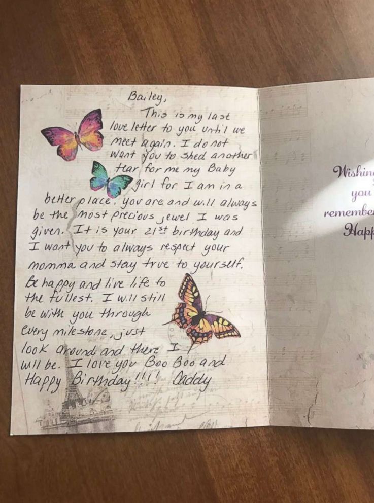 PHOTO: The note Bailey Sellers received from her deceased father on Nov. 24, 2017 for her 21st birthday, which was two days later.