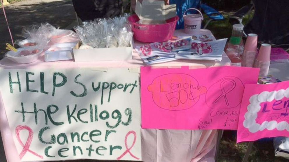 Olivia Ohlson, 10, made pink lemonade and asked bakeries do donate cookies in the shapes of pink ribbons to raise money for people affected by breast cancer.