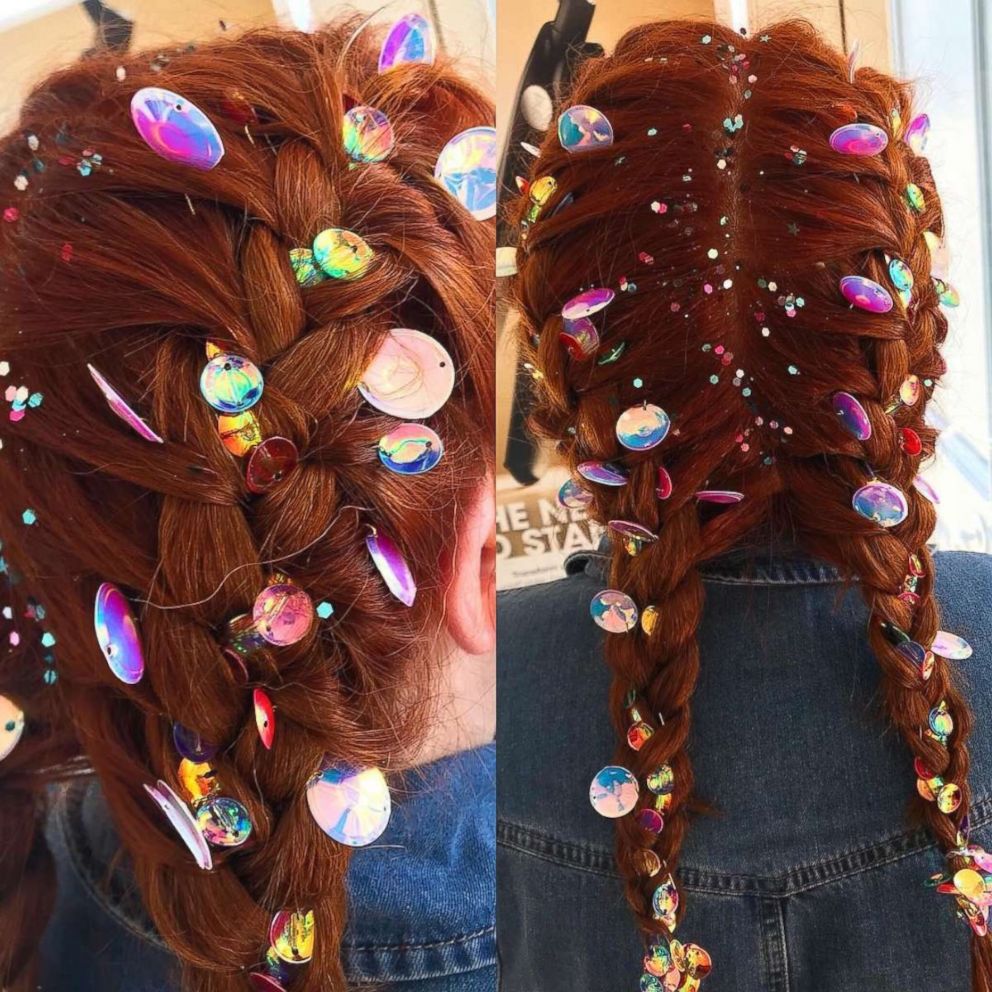 PHOTO: A model with glitter roots and big rhinestones in her hair is pictured in a photo posted to hairdresser Lizzy Barron's Instagram account on May 10, 2018.