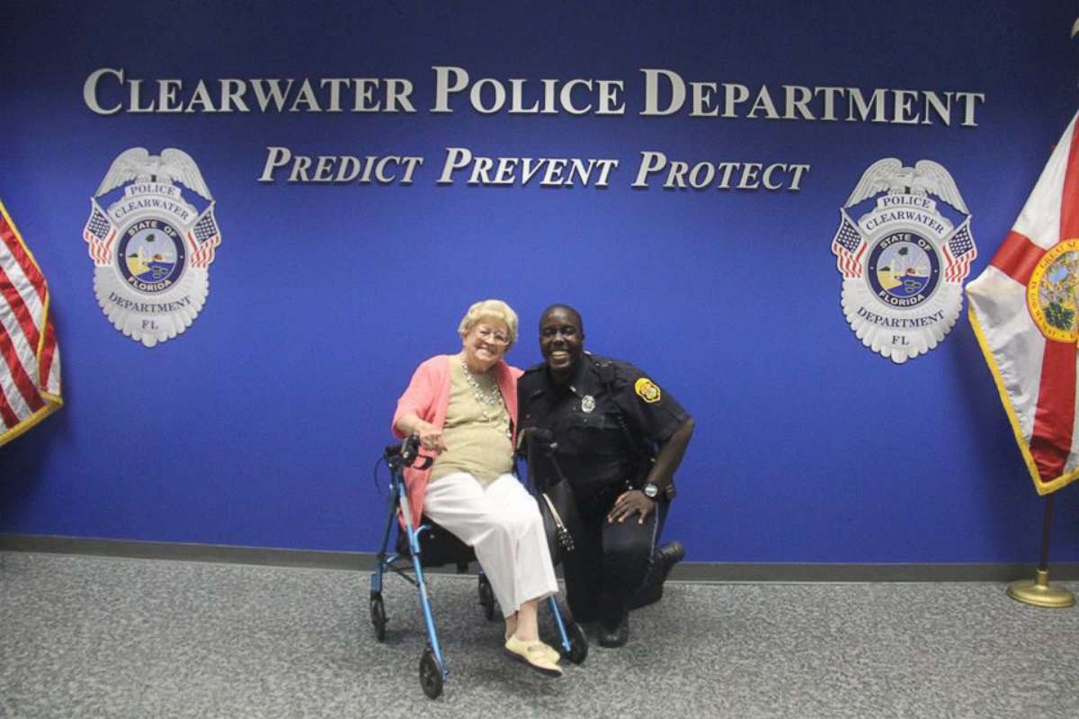 PHOTO: Betty Helmuth, 94, of Clearwater, Florida, reunited on Sept. 27 with Officer James Frederick and his colleagues of the Clearwater Police Department after they greeted her with hurricane supplies on Sept. 7 before she lost power from Hurricane Irma.