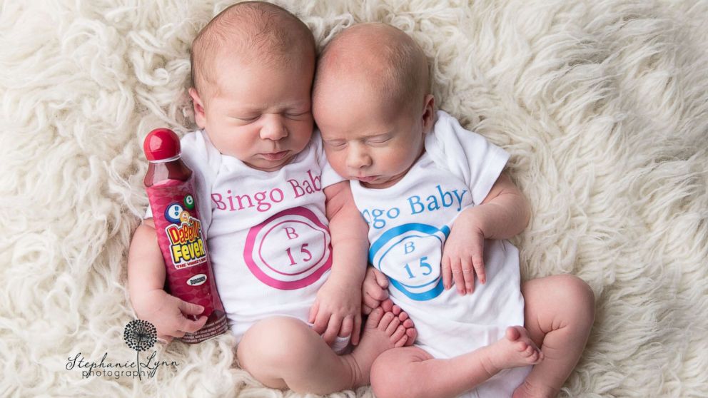PHOTO: Harper, left and Maxwell, pose in a newborn photo shoot in October 2016. The babies' grandmother had won $24,000 in a game of bingo and gifted it to their mother, who conceived them via IVF.