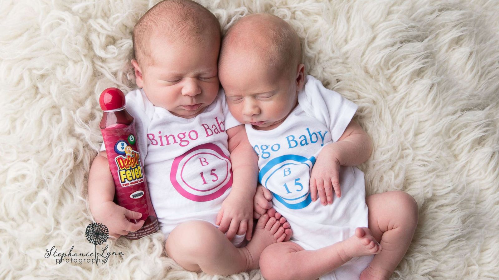 PHOTO: Harper, left and Maxwell, pose in a newborn photo shoot in October 2016. The babies' grandmother had won $24,000 in a game of bingo and gifted it to their mother, who conceived them via IVF.