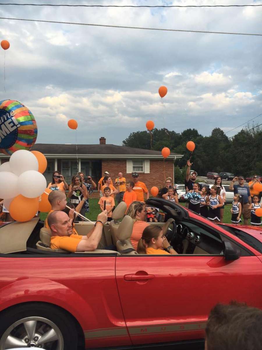 PHOTO: Johnny Sawyer Dyer, 7, was welcomed home with a parade in his hometown of Corryton, Tennessee, after battling leukemia for months at two children's hospitals. Sawyer is now in remission.