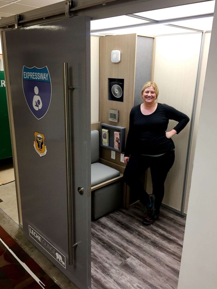 PHOTO: Stephanie Conduff stands inside a Leche Lactation suite two weeks after giving birth to her son.