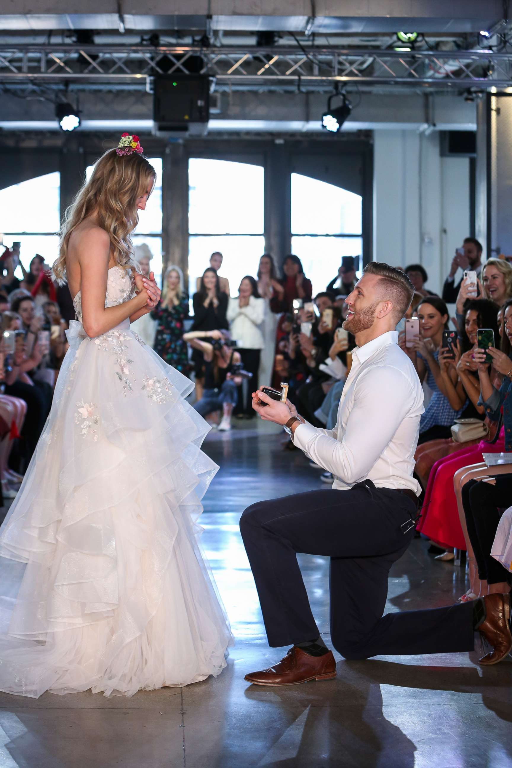 PHOTO: Chad Stapleton proposed to his now-fiancee Nicole Kaspar during Watters Bridal Spring 2019 fashion show, April 14, 2018.
