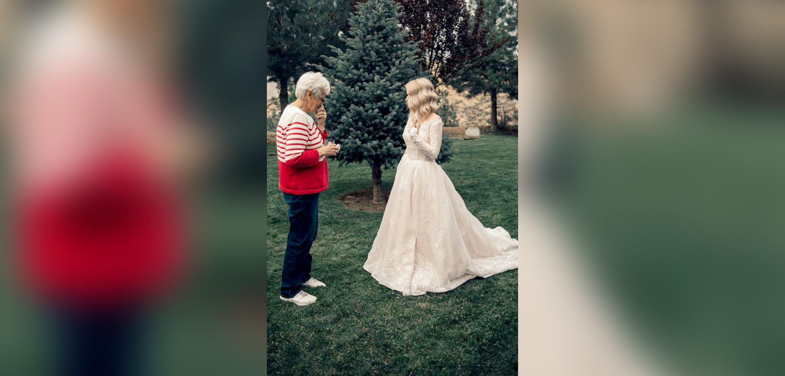 PHOTO: Wedding photographer captures "first look" photos between a bride and her grandmother.