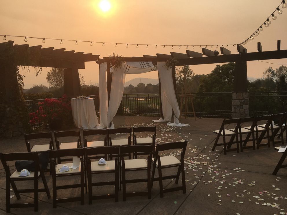 PHOTO: The Novato, Calif., wedding venue of Rick Grenis and Bonnie Frazier is shown here as wildfires burn close by, Oct. 13, 2017.