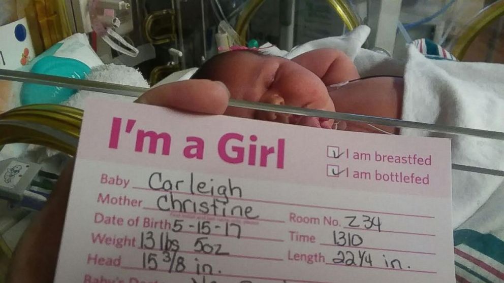 PHOTO: Chrissy Corbitt of Keystone Heights, Florida, gave birth to 13-pound, 5-ounce newborn, Carleigh Corbitt, on May 15.