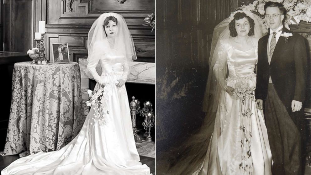 PHOTO: Colleen Dejno, 33, of St. Paul, Minnesota, wears the wedding gown belonging to her grandmother, Edith Jane, and Edith Jane poses at her 1947 wedding.