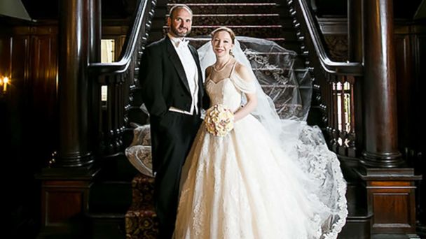 wearing grandmother's wedding dress