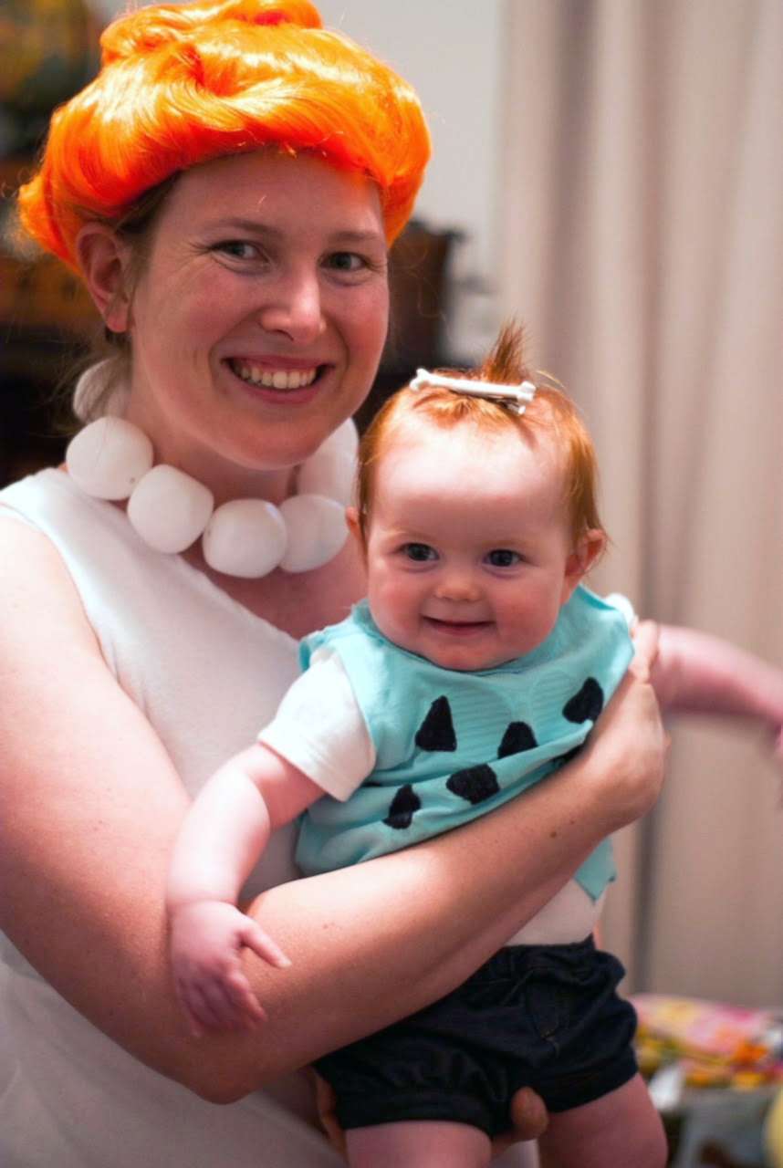 PHOTO: Catherine Burket poses with her daughter, Amelia Grace, dressed as Wilma and Pebbles Flintstone. 