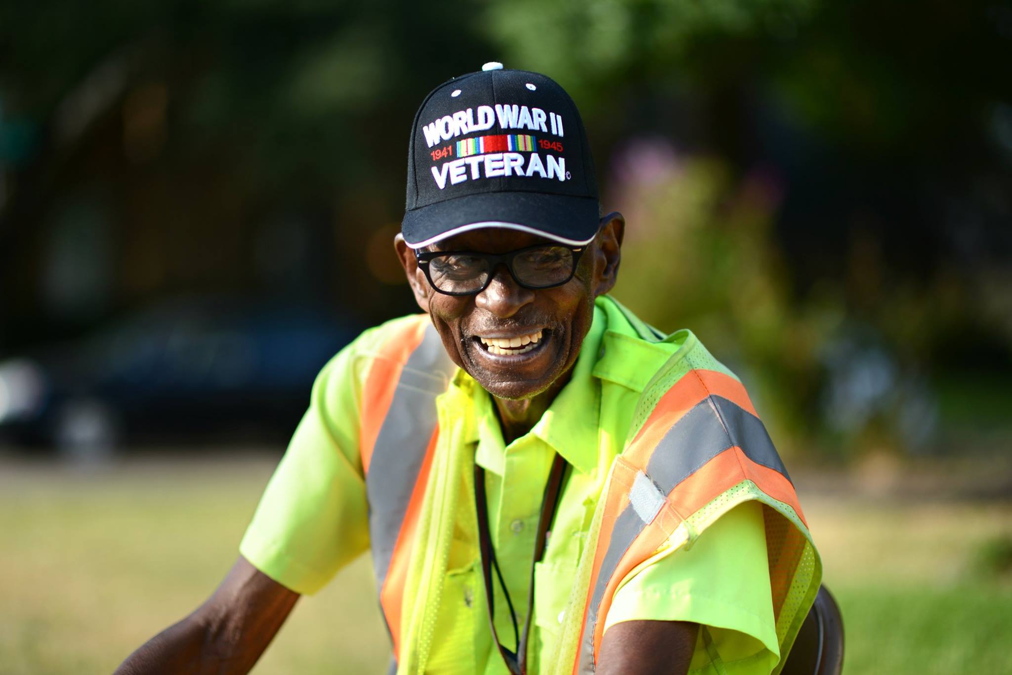 PHOTO: Luther Walker, 94, a crossing guard at Mitchell Elementary School in Dallas, was showered with gifts for his birthday.