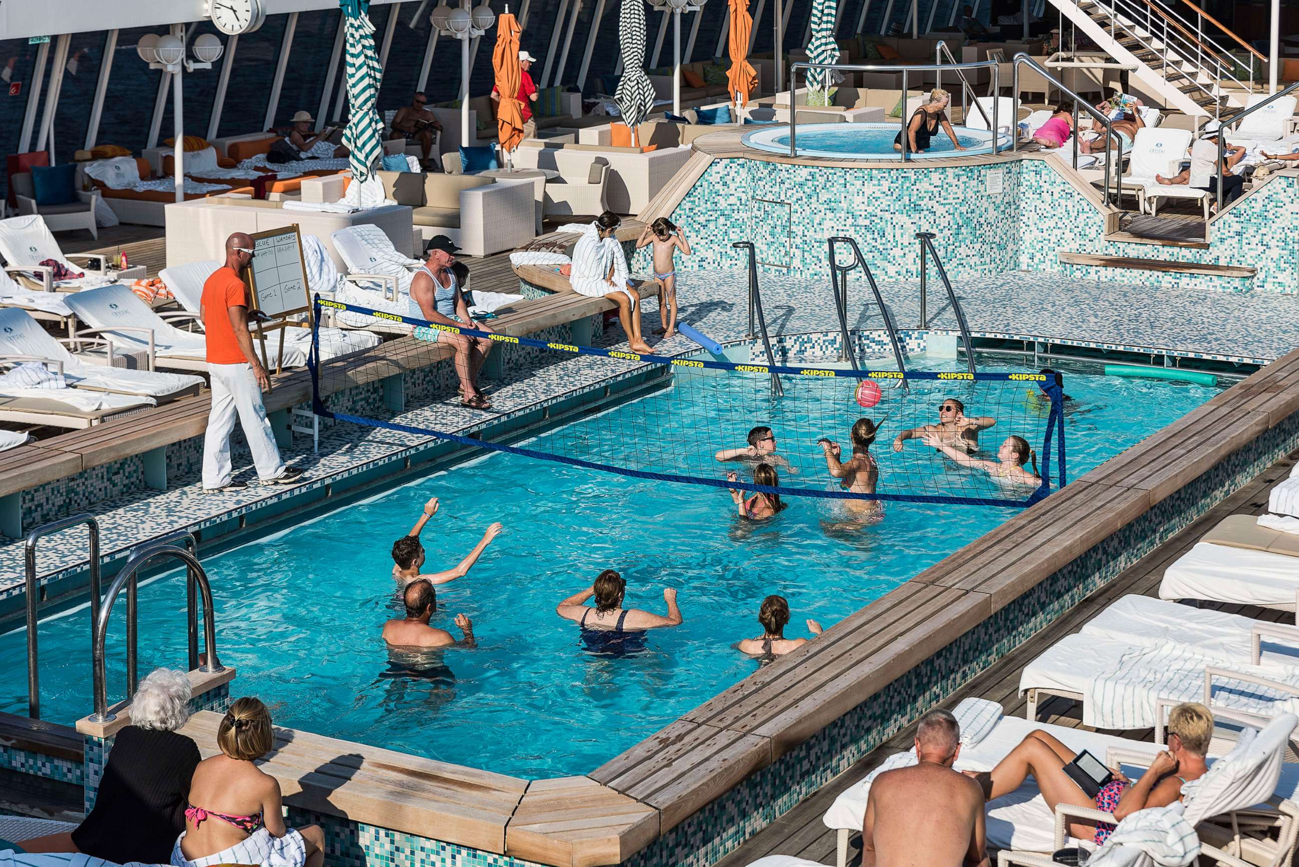 PHOTO: People play water volleyball on the Crystal Serenity in Campania, Italy, in 2015.