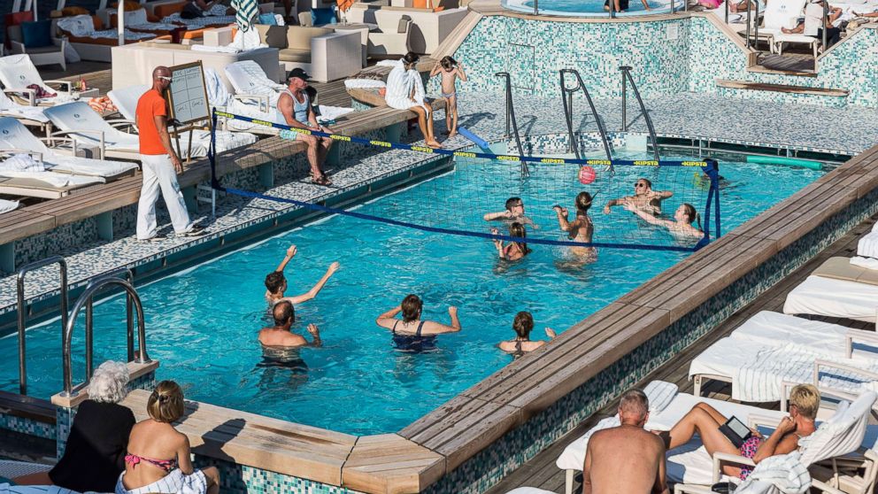 PHOTO: People play water volleyball on the Crystal Serenity in Campania, Italy, in 2015.