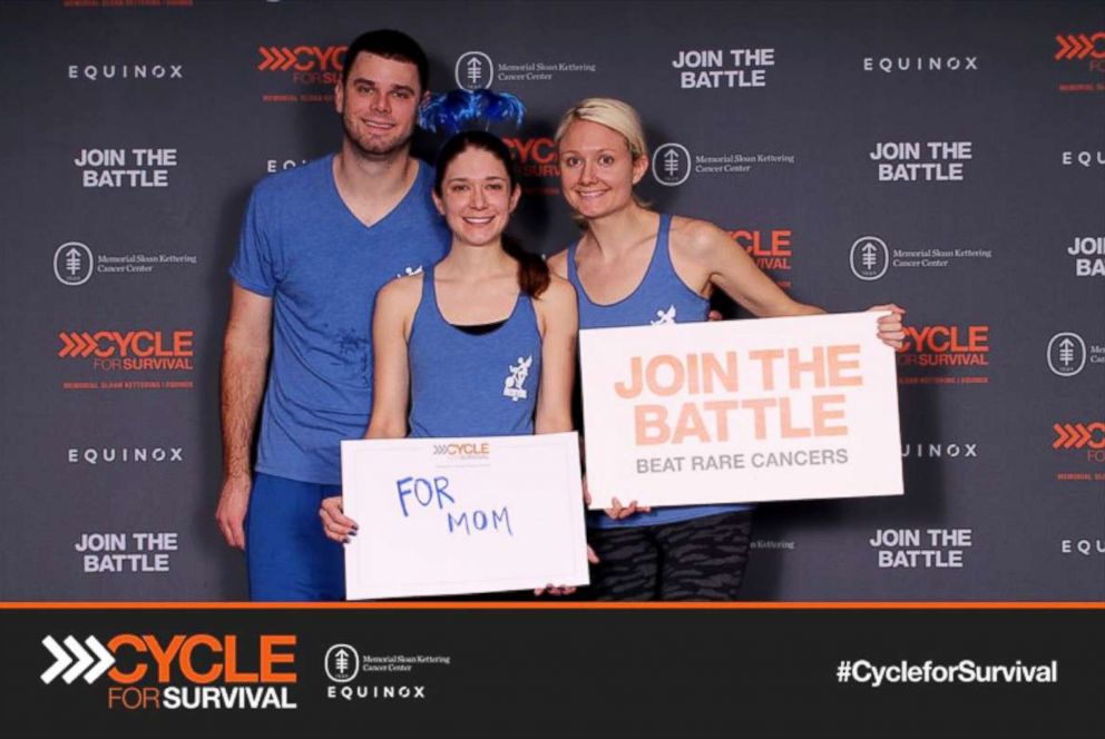 PHOTO: Elliot Fuller (brother), Crissie Vitale (sister), Kelsey Combe at Cycle for Survival at Equinox in Chicago Feb. 2017.