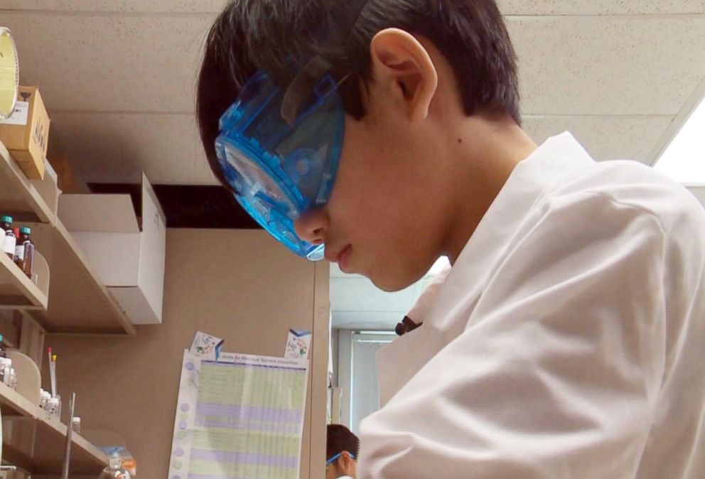 PHOTO: Daniel Liu looks into a microscope at the University of Toledo laboratory.