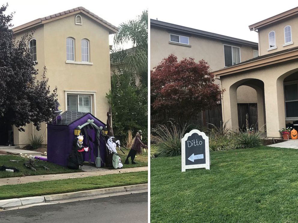 PHOTO: While one Modesto, California-area home went all out for Halloween, another went for humor instead. 