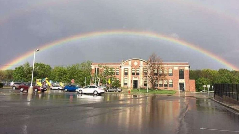 PHOTO: An image of a double rainbow photographed by Erica Toma, the cousin of Robbie Ecuyer, 9, after it appeared over Robbie's school in upstate New York. The photo was snapped on May 2, 2017 on the day Robbie's mother, Shelly Ecuyer died.