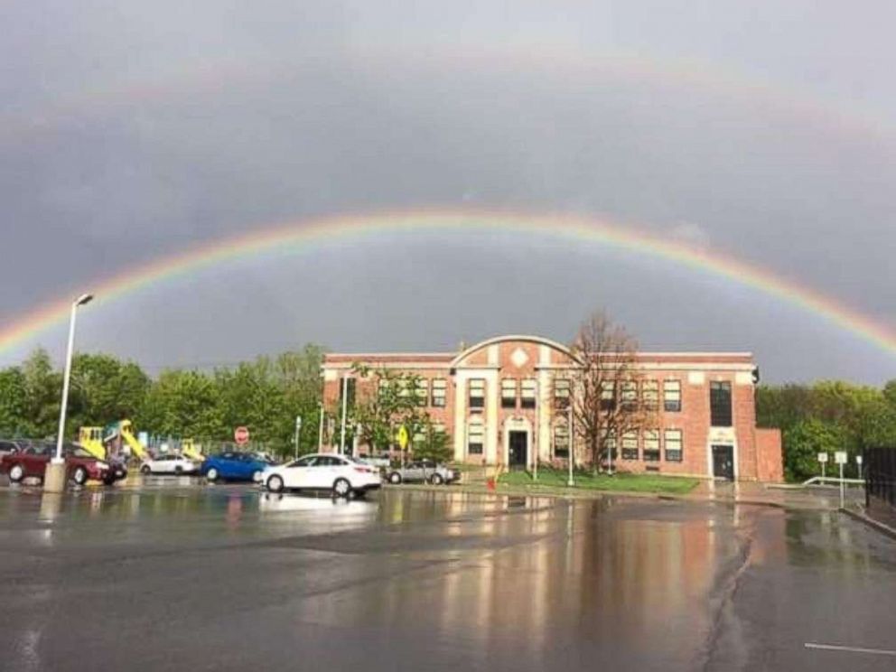 PHOTO: An image of a double rainbow photographed by Erica Toma, the cousin of Robbie Ecuyer, 9, after it appeared over Robbie's school in upstate New York. The photo was snapped on May 2, 2017 on the day Robbie's mother, Shelly Ecuyer died.