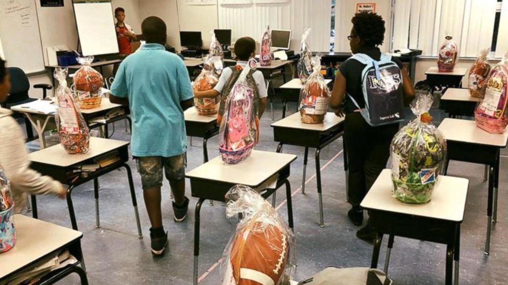 PHOTO: The Easter baskets were purchased at a local Walmart. Teacher Brent Walker bought Easter baskets for all three fifth-grade classes.
