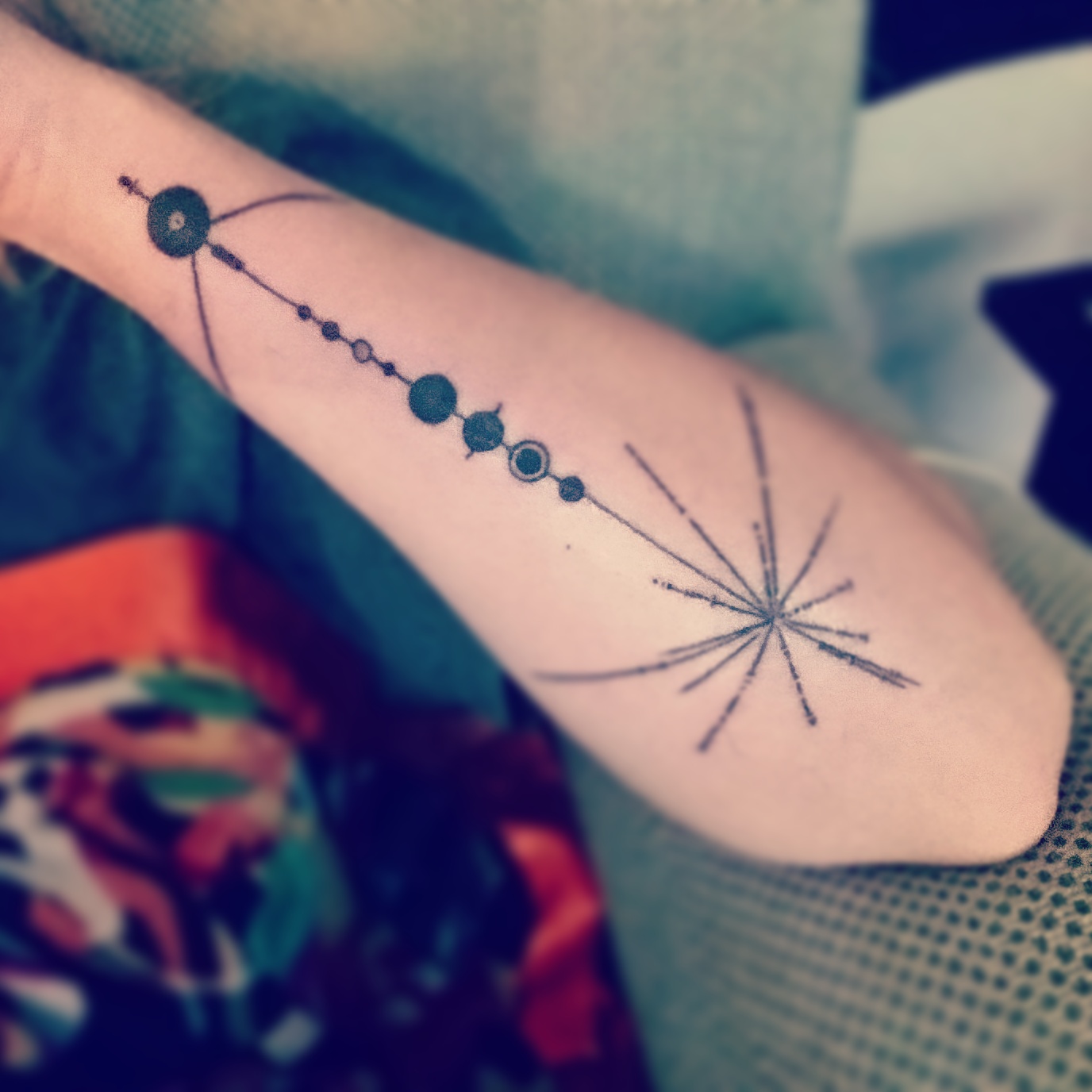 PHOTO: Samantha Adams' space-themed tattoo is a "minimalistic version of the Voyager spacecraft," she said.