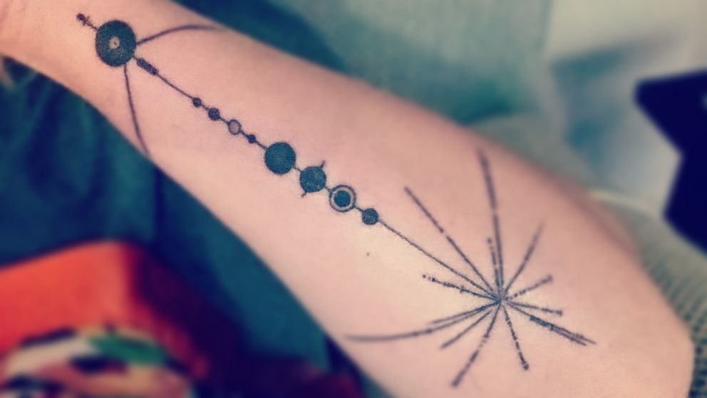 PHOTO: Samantha Adams' space-themed tattoo is a "minimalistic version of the Voyager spacecraft," she said.
