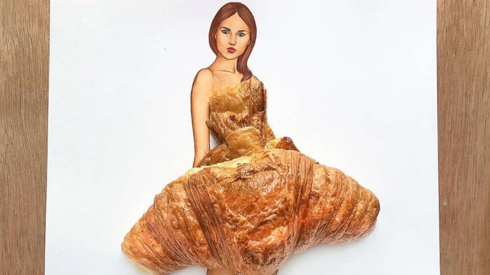 PHOTO: Edgar Artis used a croissant to create a sketch of a dress.