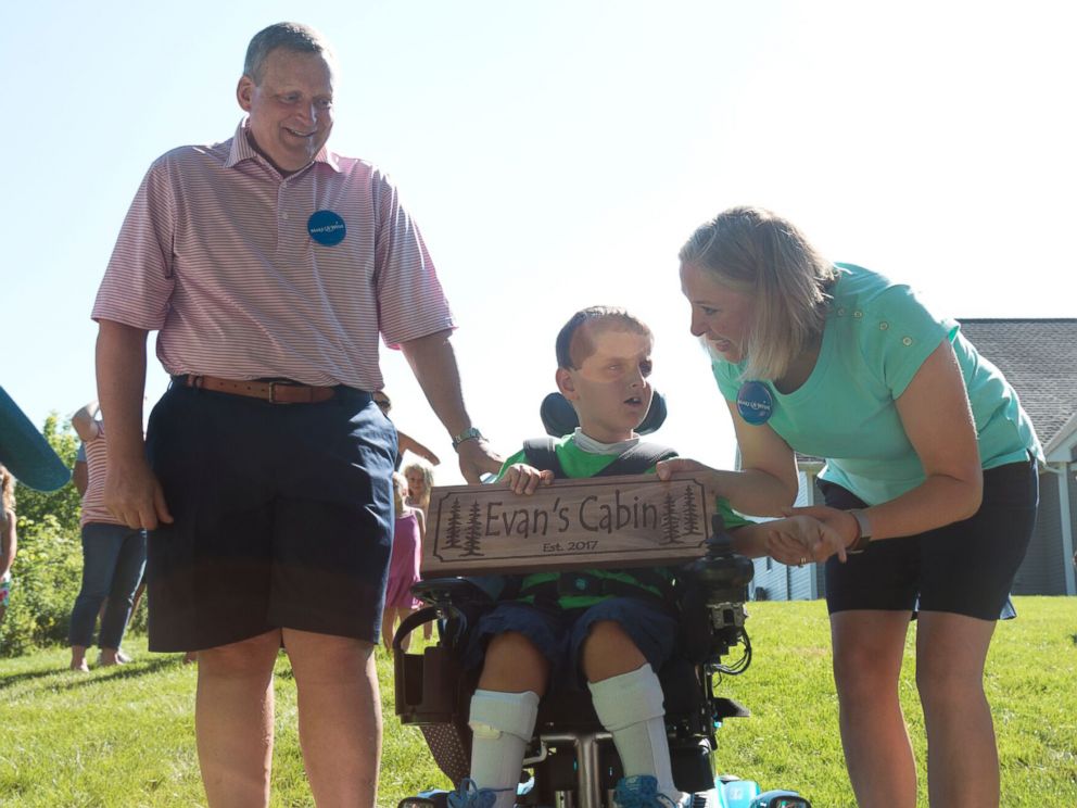 PHOTO: Evan Vaudry, 6, was surprised with a log cabin in the backyard of his Cumberland, Rhode Island, home.