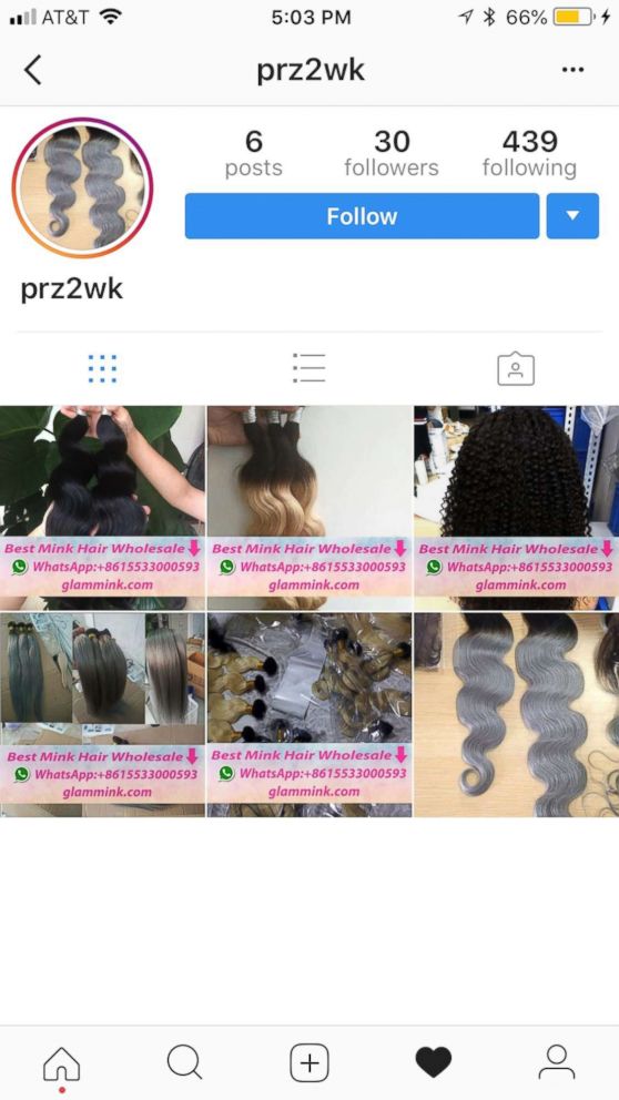 PHOTO: An example of a fake hair account following hundreds on Instagram users. 