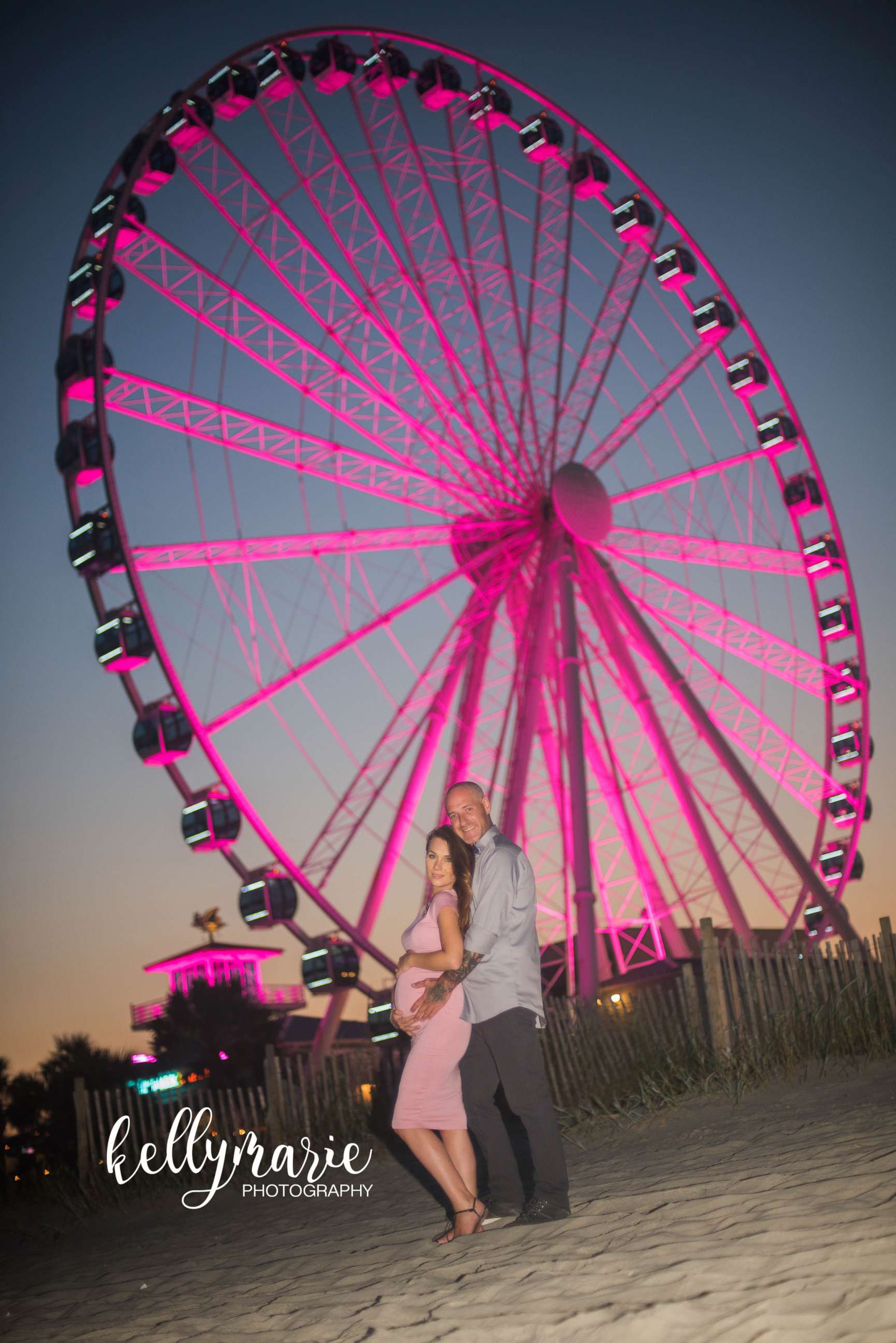 PHOTO: Matt Ostergaard and Adrianna Zbik used the SkyWheel in Myrtle Beach, South Carolina, to "light up the sky" with their baby's gender reveal. 