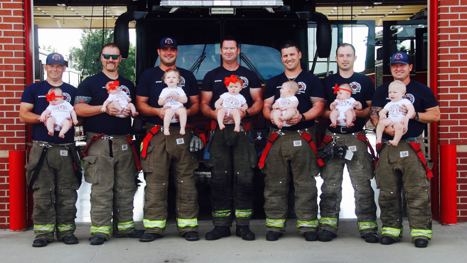 PHOTO: The firefighters of Glenpool Fire Department in Glenpool, Okla., pose with their babies on Sunday, May 20, 2018.