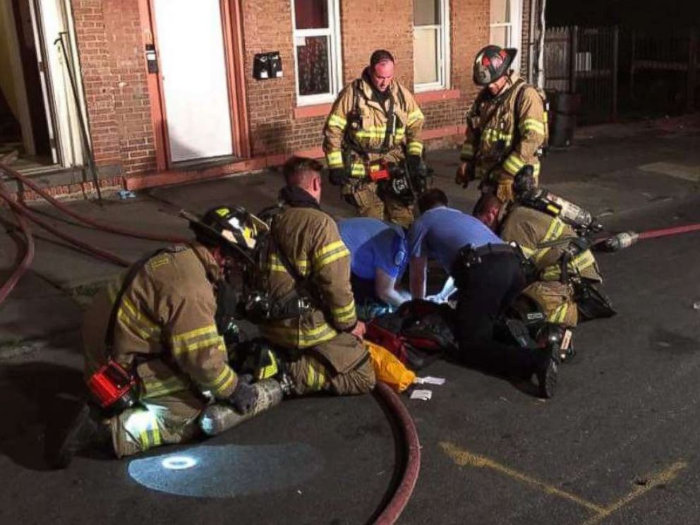 PHOTO: Firefighters for the City of Newburgh Fire Department in New York giving CPR on an unidentified pitbull puppy, who succumbed to his injuries on the scene.