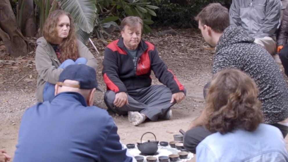 PHOTO: Forest bathing participants sit at the Los Angeles County Arboretum and Botanic Garden.