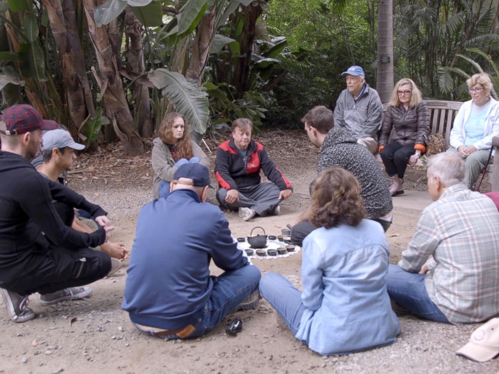 PHOTO: Forest bathing participants sit at the Los Angeles County Arboretum and Botanic Garden.