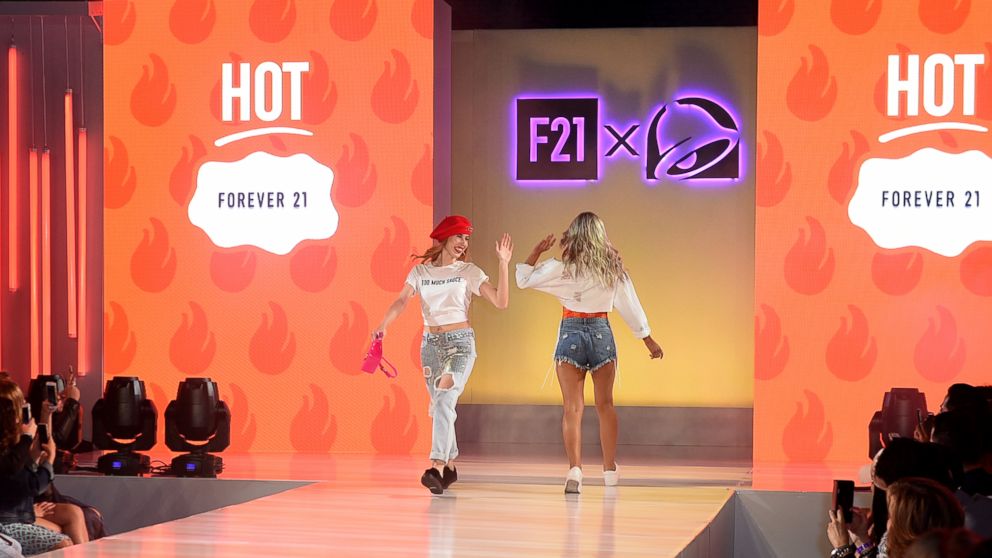 PHOTO: Models show two styles available in the new Forever 21, Taco Bell collaboration.