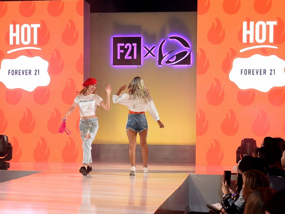 PHOTO: Models show two styles available in the new Forever 21, Taco Bell collaboration.