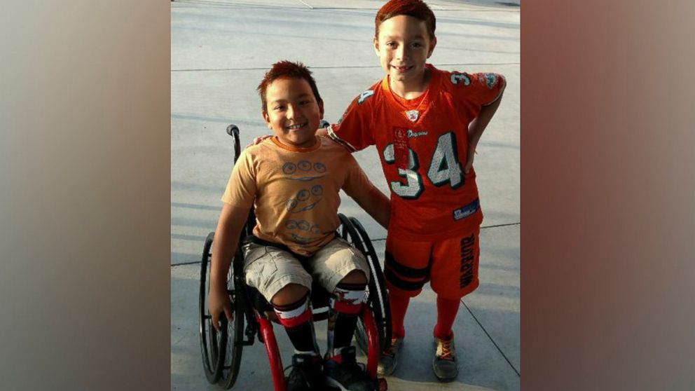 PHOTO: Paul Burnett is raising money for his best friend Kamden Houshan, who has two spinal tumors, to get a new wheelchair. 