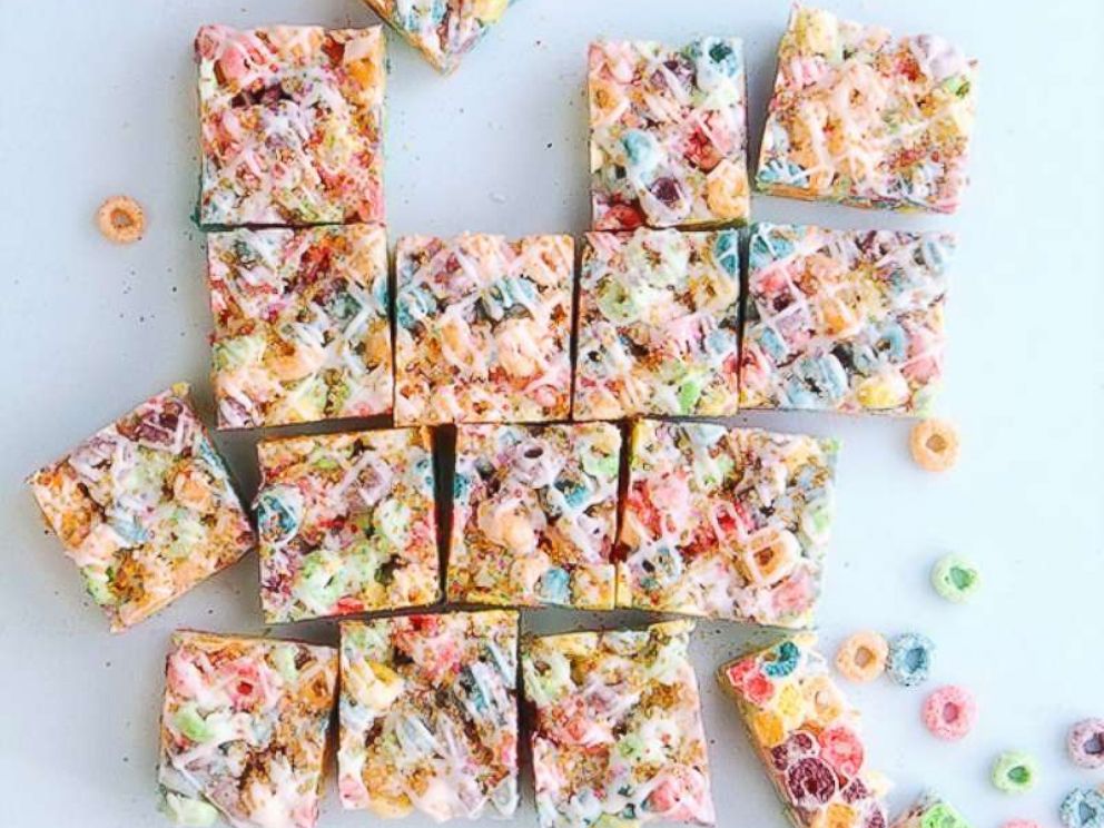 PHOTO: Naomi Robinson, author of Bakers Royale, riffs on the classic rice krispie treat made with Fruit Loops and topped with colored sugar.