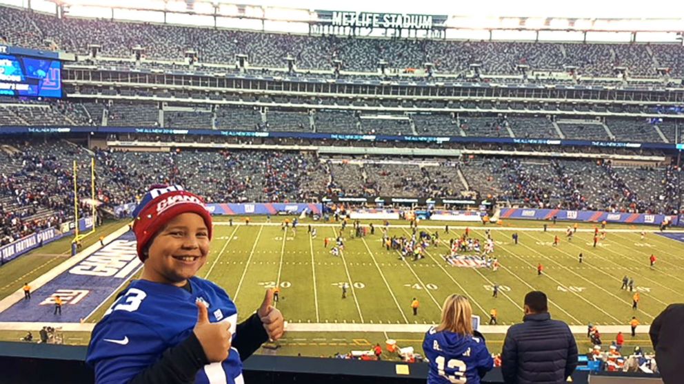 PHOTO: Jaidyn Covington gives a thumbs up from the Giants game on Nov. 19.