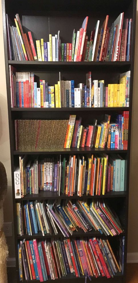 PHOTO: One bookshelf filled with books delivered to the Tietjen family for "Lena's Library."