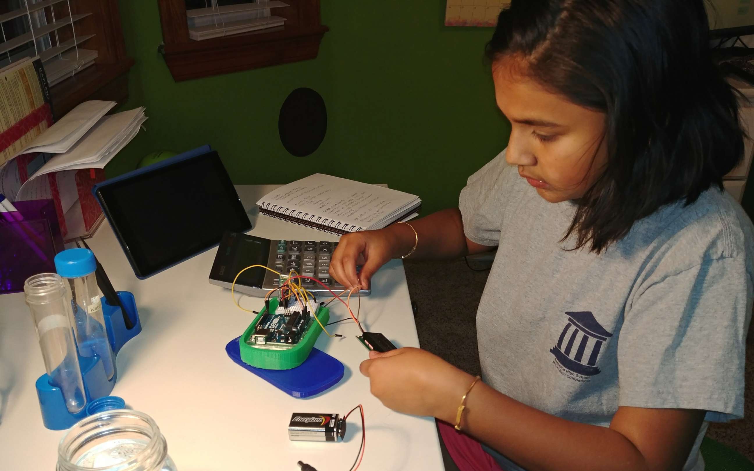 PHOTO: Gitanjali Rao, 11, works on her lead testing device at home in the family's "science room" in Lone Tree, Colo., in an undated handout photo.