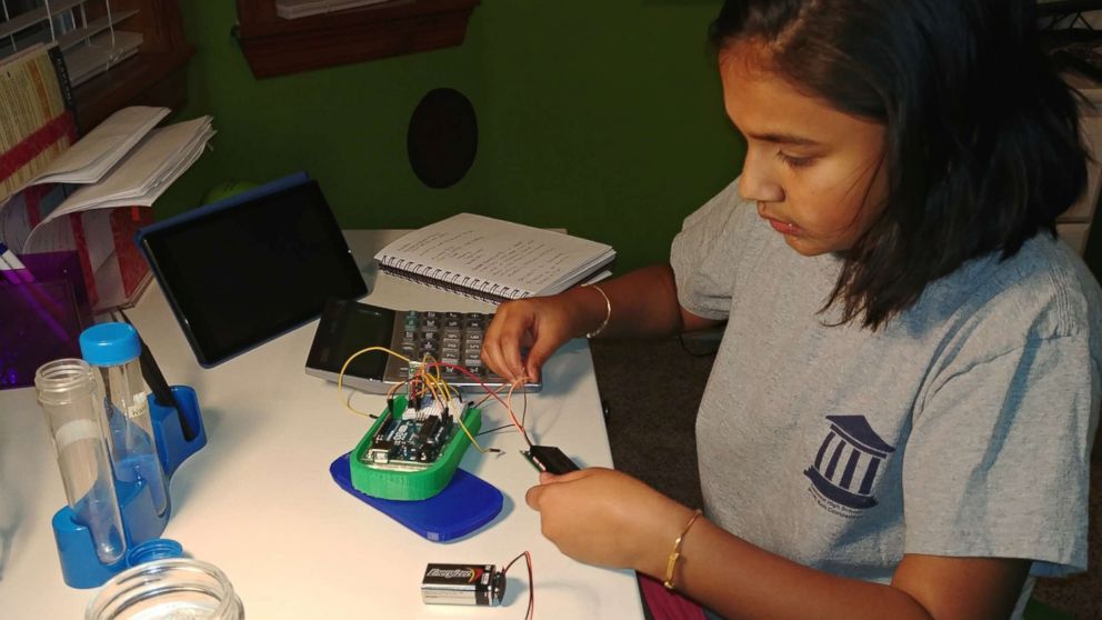 PHOTO: Gitanjali Rao, 11, works on her lead testing device at home in the family's "science room" in Lone Tree, Colo., in an undated handout photo.