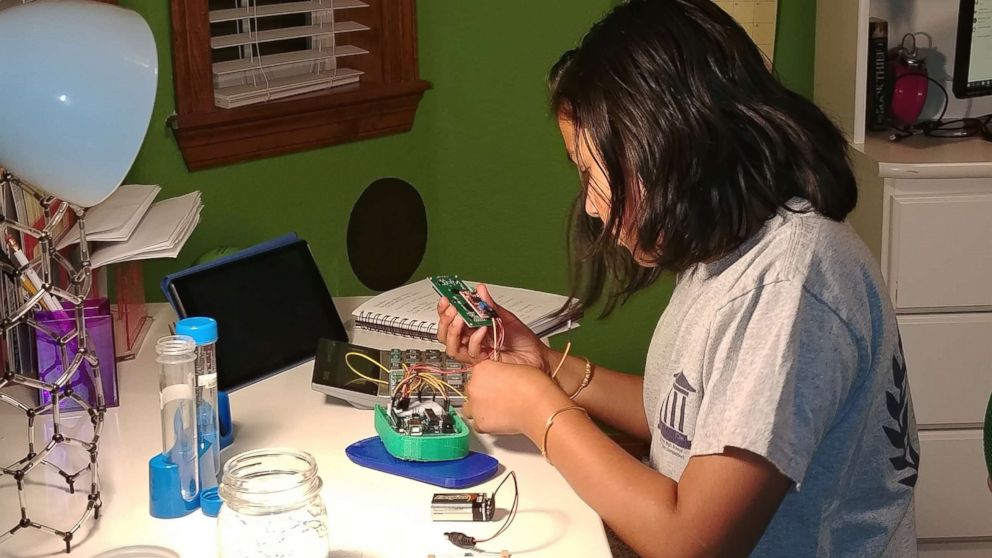 PHOTO: Gitanjali Rao, 11, works on her lead testing device at home in Lone Tree, Colo., in an undated handout photo.