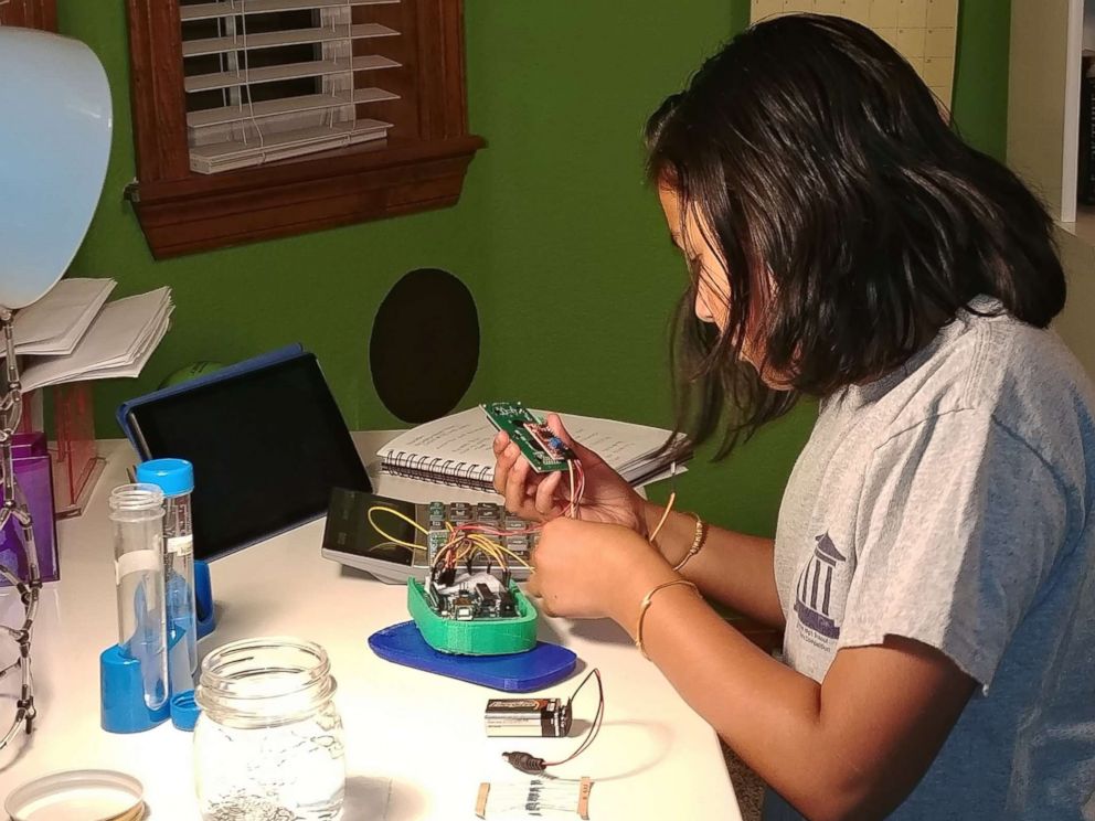 PHOTO: Gitanjali Rao, 11, works on her lead testing device at home in Lone Tree, Colo., in an undated handout photo.